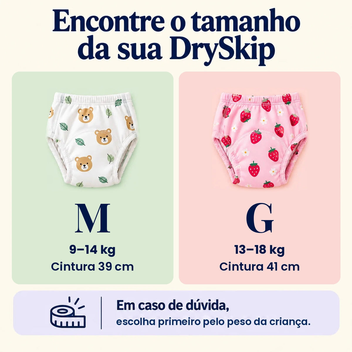 DrySkip — guia de tamanhos M e G